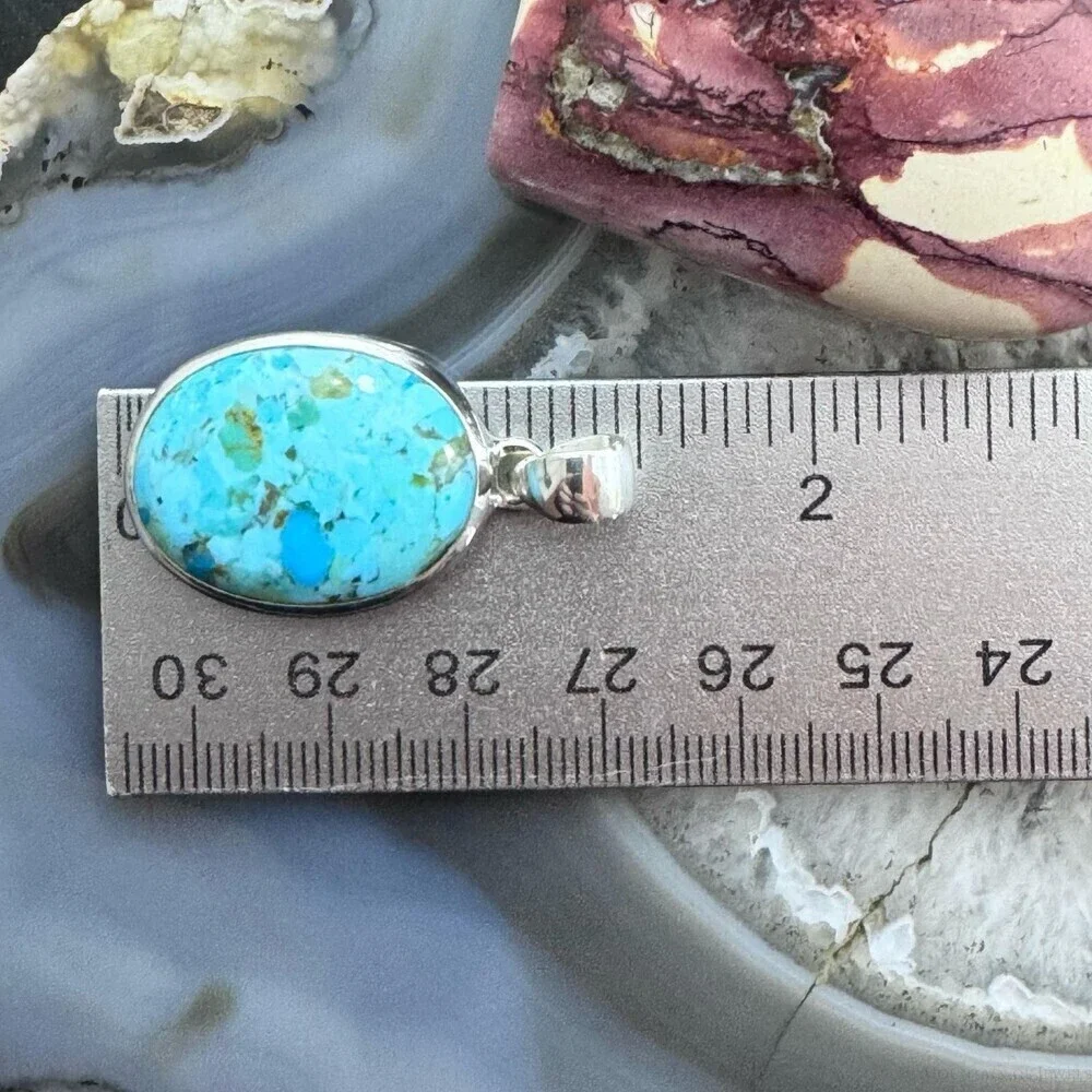 Sterling Silver Southwestern Style Large Oval Apatite Pendant For Women - Picture 10 of 10
